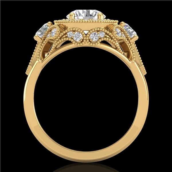 2.11 ctw VS/SI Diamond Solitaire Art Deco 3 Stone Ring 18k Yellow Gold - REF-490R9K