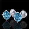Image 1 : 3.01 ctw Fancy Intense Blue Diamond Art Deco Earrings 18k White Gold - REF-354G5W