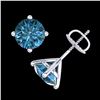 Image 3 : 3.01 ctw Fancy Intense Blue Diamond Art Deco Earrings 18k White Gold - REF-354G5W