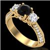 Image 1 : 1.81 ctw Fancy Black Diamond Art Deco 3 Stone Ring 18k Yellow Gold - REF-180F2M