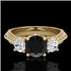 Image 2 : 1.81 ctw Fancy Black Diamond Art Deco 3 Stone Ring 18k Yellow Gold - REF-180F2M