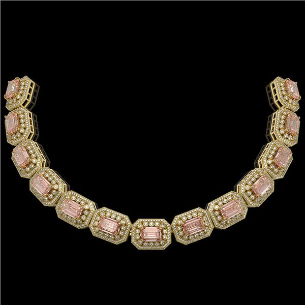 117.15 ctw Morganite & Diamond Victorian Necklace 14K Yellow Gold - REF-4065W3H
