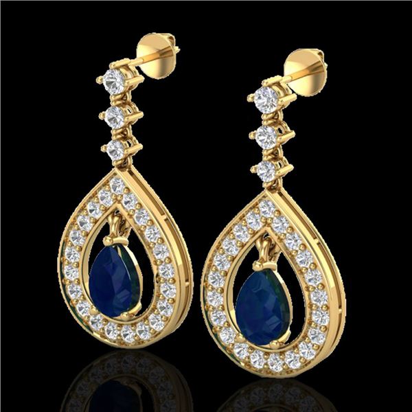 2.25 ctw Sapphire & Micro Pave VS/SI Diamond Earrings 14k Yellow Gold - REF-105N5F