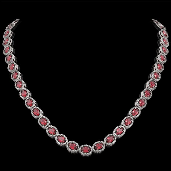 31.1 ctw Tourmaline & Diamond Micro Pave Halo Necklace 10k White Gold - REF-600N2F