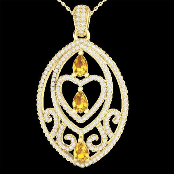 3.50 ctw Yellow Sapphire & Micro Diamond Heart Necklace 18k Yellow Gold - REF-218H2R