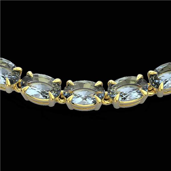 29 ctw Aquamarine Eternity Tennis Necklace 14k Yellow Gold - REF-276H2R