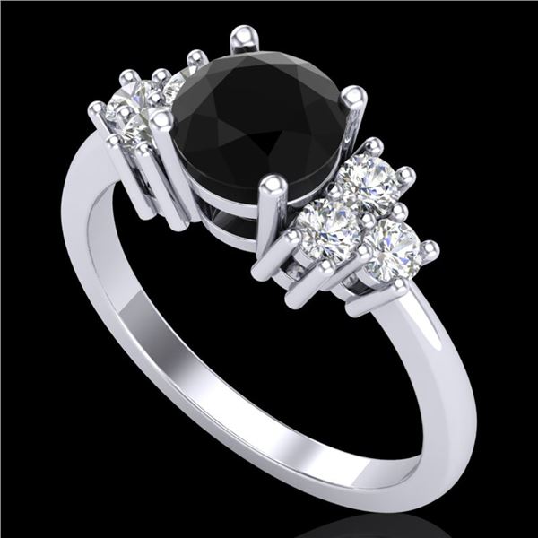 1.5 ctw Fancy Black Diamond Engagment Ring 18k White Gold - REF-120A2N