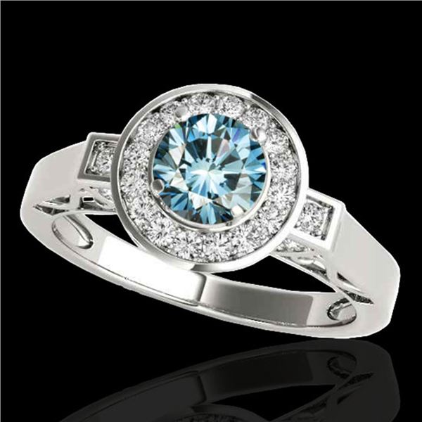 1.5 ctw SI Certified Fancy Blue Diamond Solitaire Halo Ring 10k White Gold - REF-135K2Y