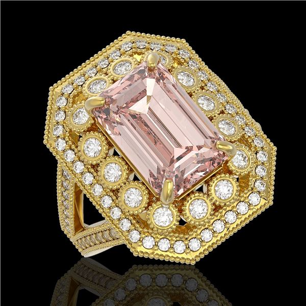 6.08 ctw Certified Morganite & Diamond Victorian Ring 14K Yellow Gold - REF-226K4Y