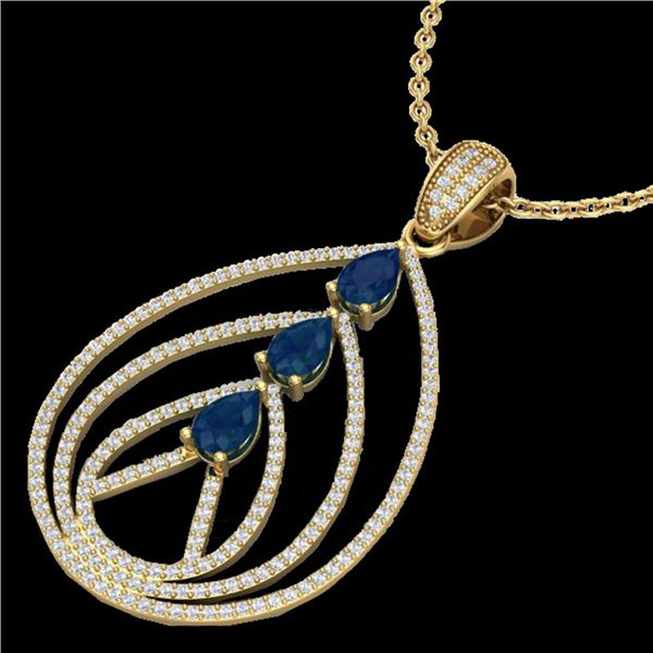2 ctw Sapphire & Micro Pave VS/SI Diamond Necklace 18k Yellow Gold - REF-163X6A
