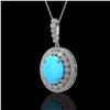 Image 1 : 8.97 ctw Turquoise & Diamond Victorian Necklace 14K White Gold - REF-245K5Y
