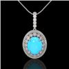 Image 2 : 8.97 ctw Turquoise & Diamond Victorian Necklace 14K White Gold - REF-245K5Y