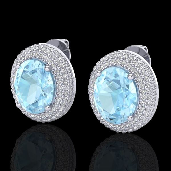 8 ctw Aquamarine & Micro Pave VS/SI Diamond Earrings 18k White Gold - REF-204W9H
