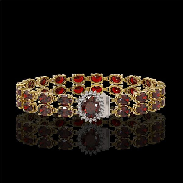 14.69 ctw Garnet & Diamond Bracelet 14K Yellow Gold - REF-209A3N