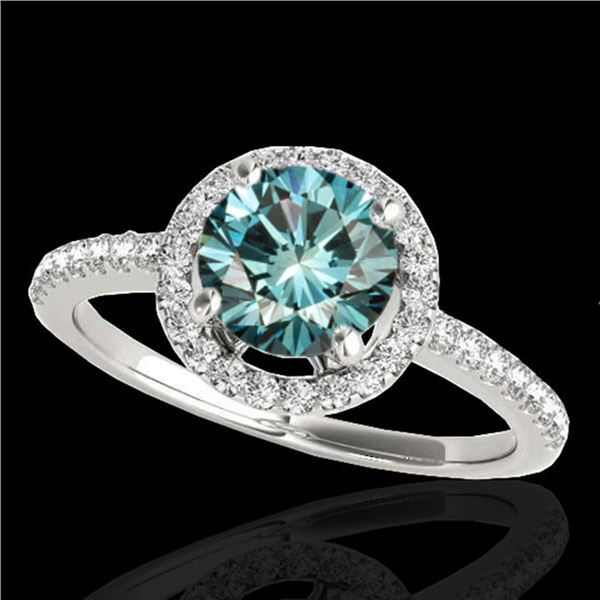 1.4 ctw SI Certified Fancy Blue Diamond Solitaire Halo Ring 10k White Gold - REF-129W5H