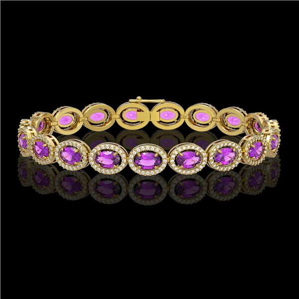 13.11 ctw Amethyst & Diamond Micro Pave Halo Bracelet 10k Yellow Gold - REF-263W6H