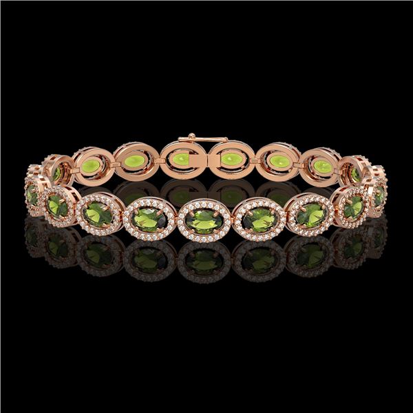 13.87 ctw Tourmaline & Diamond Micro Pave Halo Bracelet 10k Rose Gold - REF-309W3H