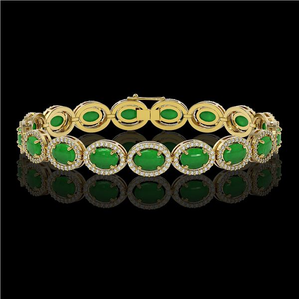 21.78 ctw Jade & Diamond Micro Pave Halo Bracelet 10k Yellow Gold - REF-250Y9X