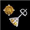 Image 3 : 3.01 ctw Intense Fancy Yellow Diamond Art Deco Earrings 18k White Gold - REF-354K5Y