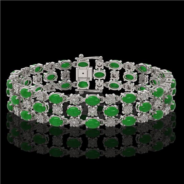 25.85 ctw Jade & Diamond Bracelet 10K White Gold - REF-227Y3X