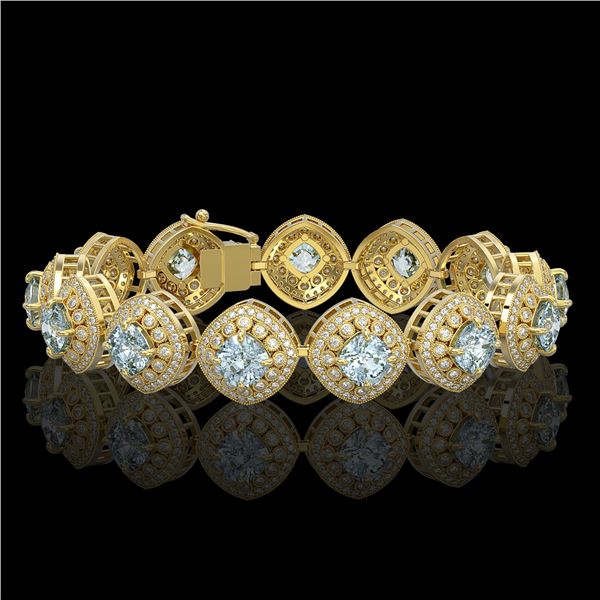 32.95 ctw Aquamarine & Diamond Victorian Bracelet 14K Yellow Gold - REF-982X2A