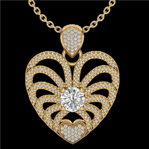 3 ctw Micro Pave VS/SI Diamond Certified Heart Necklace 14k Yellow Gold - REF-477Y3X