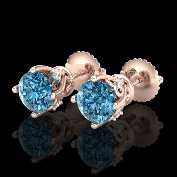 1.26 ctw Fancy Intense Blue Diamond Art Deco Earrings 18k Rose Gold - REF-133R3K
