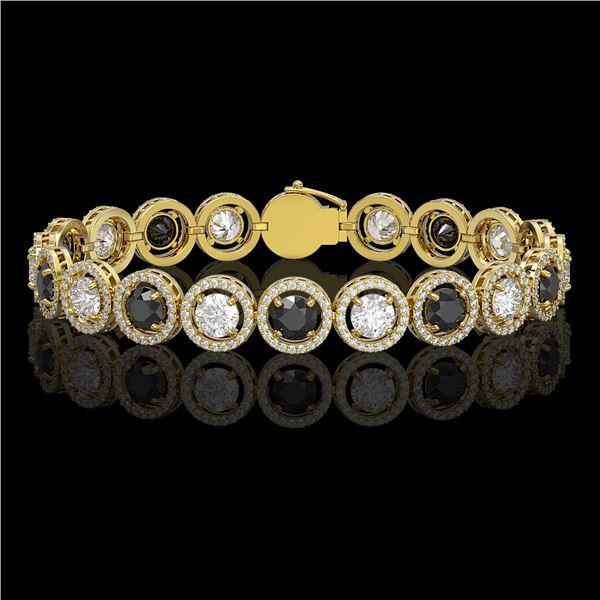 13.96 ctw Black & Diamond Micro Pave Bracelet 18K Yellow Gold - REF-1071M3G