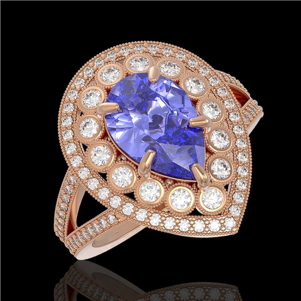 4.52 ctw Certified Tanzanite & Diamond Victorian Ring 14K Rose Gold - REF-245N5F