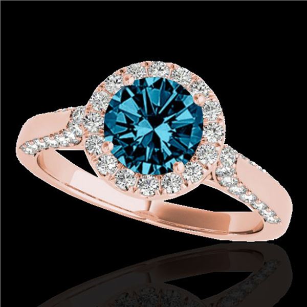 2.15 ctw SI Certified Fancy Blue Diamond Halo Ring 10k Rose Gold - REF-252H3R