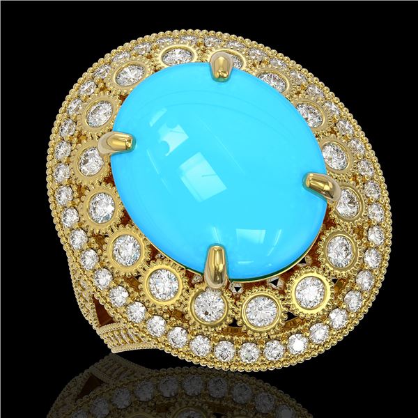 9.07 ctw Turquoise & Diamond Victorian Ring 14K Yellow Gold - REF-245X5A