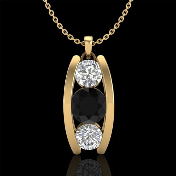 1.07 ctw Fancy Black Diamond Art Deco Stud Necklace 18k Yellow Gold - REF-101W8H