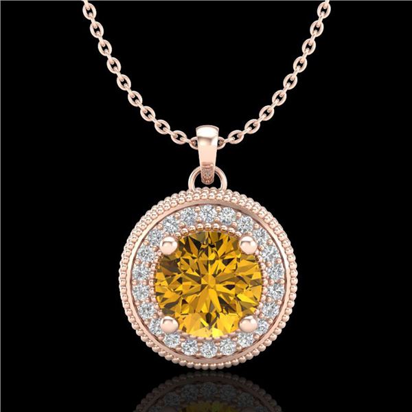 1.25 ctw Intense Fancy Yellow Diamond Art Deco Necklace 18k Rose Gold - REF-132Y8X