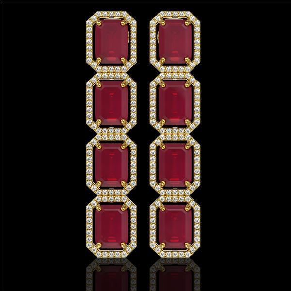 20.59 ctw Ruby & Diamond Micro Pave Halo Earrings 10k Yellow Gold - REF-230W9H