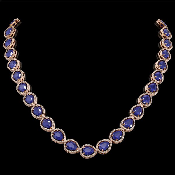 64.01 ctw Sapphire & Diamond Micro Pave Halo Necklace 10k Rose Gold - REF-733A5N