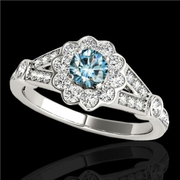 1.65 ctw SI Certified Fancy Blue Diamond Halo Ring 10k White Gold - REF-135H2R