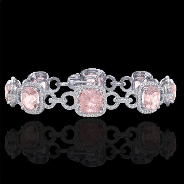 22 ctw Morganite & Micro VS/SI Diamond Bracelet 14k White Gold - REF-575K5Y