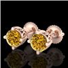 Image 1 : 1.5 ctw Intense Fancy Yellow Diamond Art Deco Earrings 18k Rose Gold - REF-309F3M