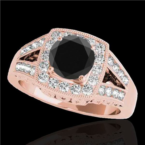 1.65 ctw Certified VS Black Diamond Solitaire Halo Ring 10k Rose Gold - REF-115Y4X