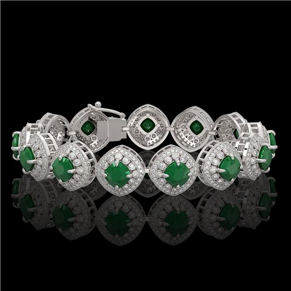 37.35 ctw Emerald & Diamond Victorian Bracelet 14K White Gold - REF-956G8W