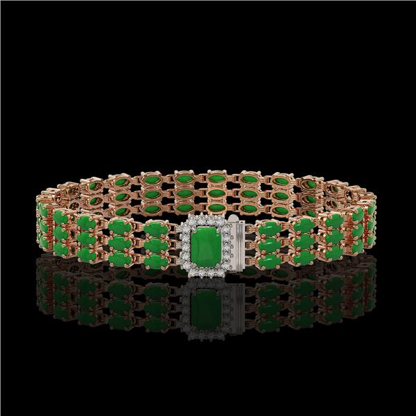 18.41 ctw Jade & Diamond Bracelet 14K Rose Gold - REF-318M2G