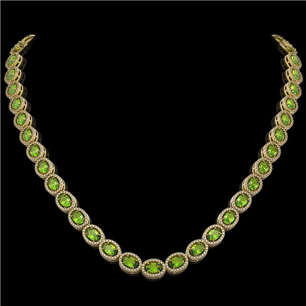31.1 ctw Peridot & Diamond Micro Pave Halo Necklace 10k Yellow Gold - REF-600G2W