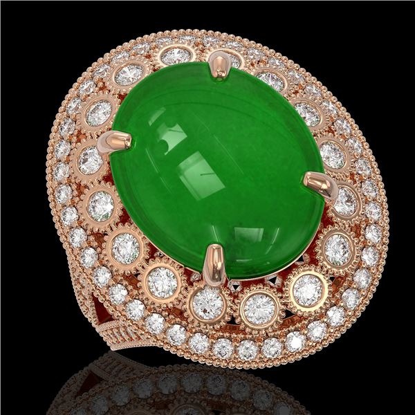9.27 ctw Jade & Diamond Victorian Ring 14K Rose Gold - REF-245Y5X