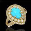 Image 1 : 4.02 ctw Turquoise & Diamond Victorian Ring 14K Yellow Gold - REF-123H6R