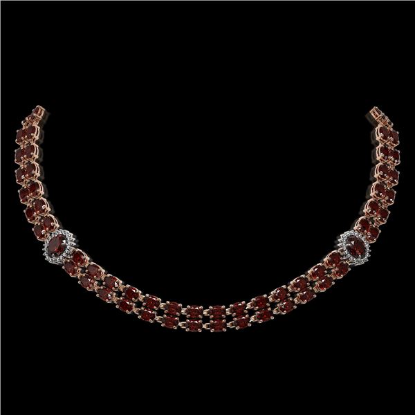 32.67 ctw Garnet & Diamond Necklace 14K Rose Gold - REF-454H5R