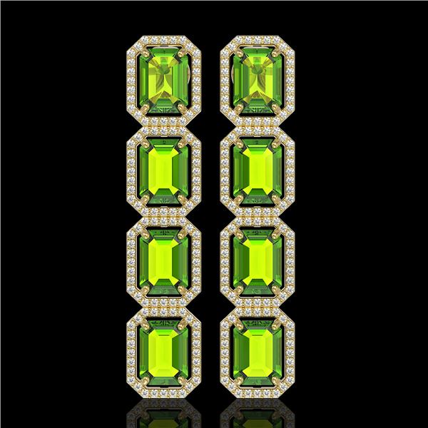 17.81 ctw Peridot & Diamond Micro Pave Halo Earrings 10k Yellow Gold - REF-220N8F