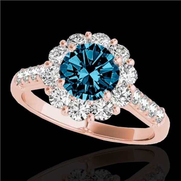 2 ctw SI Certified Fancy Blue Diamond Solitaire Halo Ring 10k Rose Gold - REF-177R3K