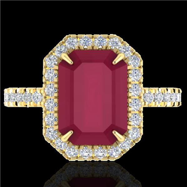 5.33 ctw Ruby & Micro Pave VS/SI Diamond Ring 18k Yellow Gold - REF-94M4G