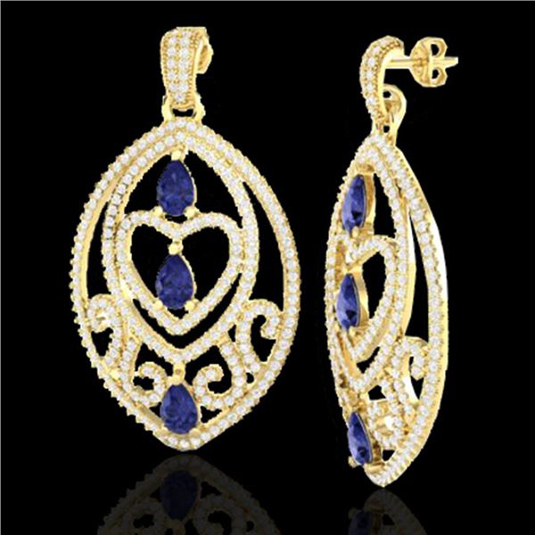 7 ctw Tanzanite & Micro Pave Diamond Heart Earrings 18k Yellow Gold - REF-418H2R