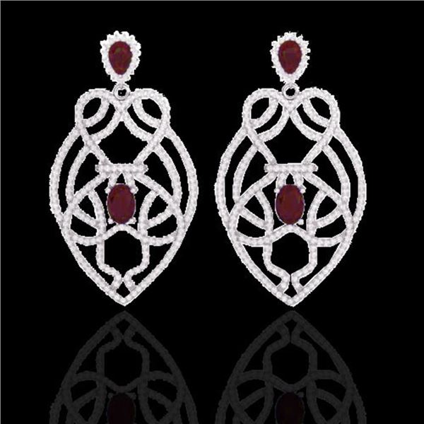 7 ctw Ruby & Micro VS/SI Diamond Heart Earrings Designer 14k White Gold - REF-381H8R